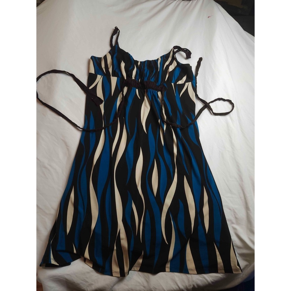 Mossimo Dress Women 16W/18W Blue Black White Wave Print Stretch Strappy Cami